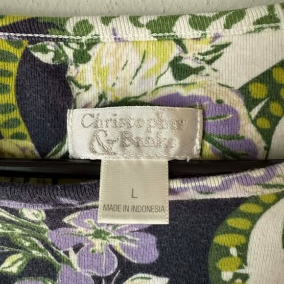 Christopher & Banks Purple & Green Top 3/4 Sleeves Floral & Paisley - Picture 5 of 5